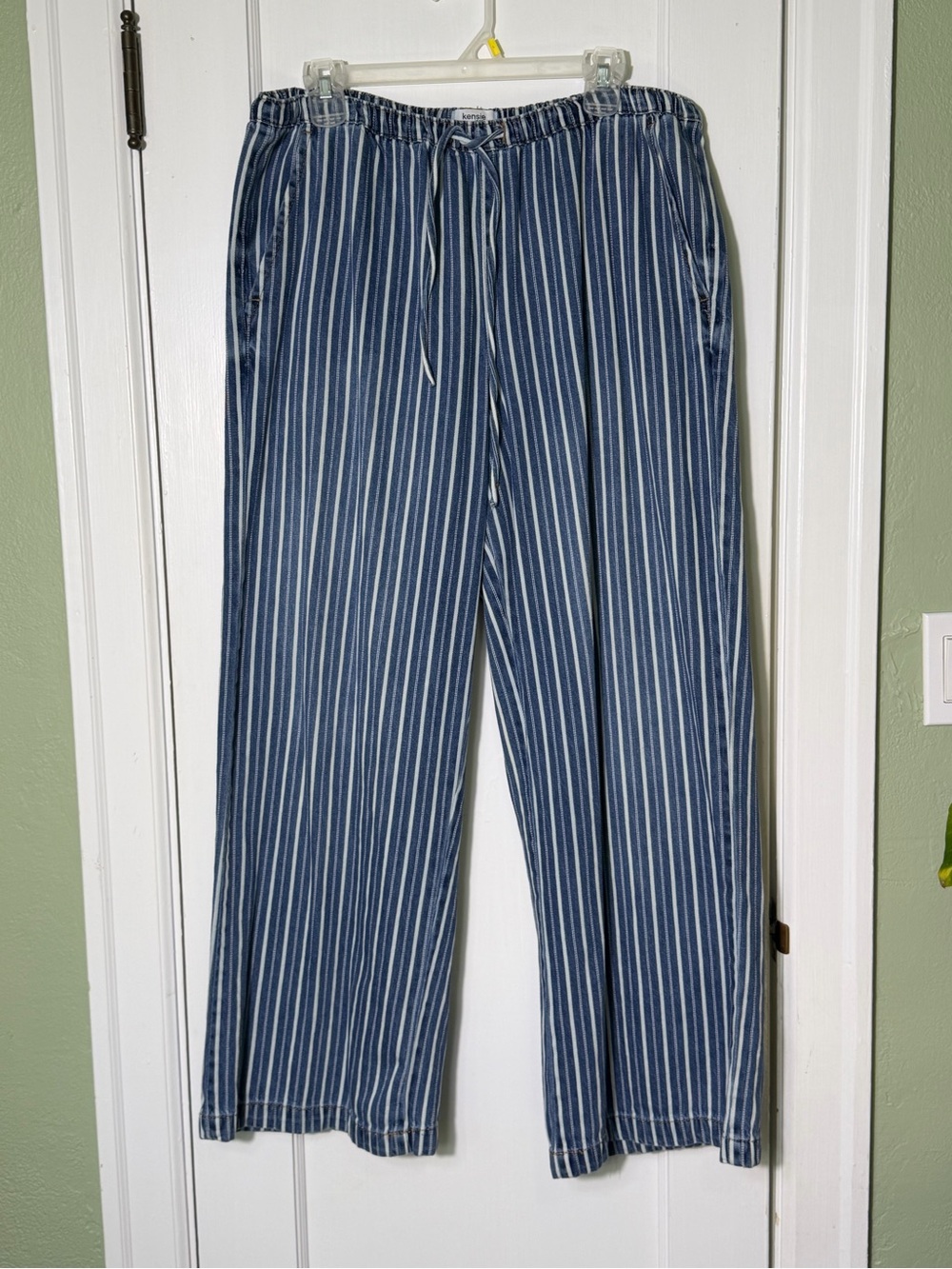 Women’s Blue & White Striped Casual Drawstring Jeans